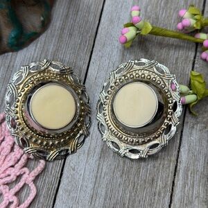 Vintage Gold and Silver clip ons with white centers